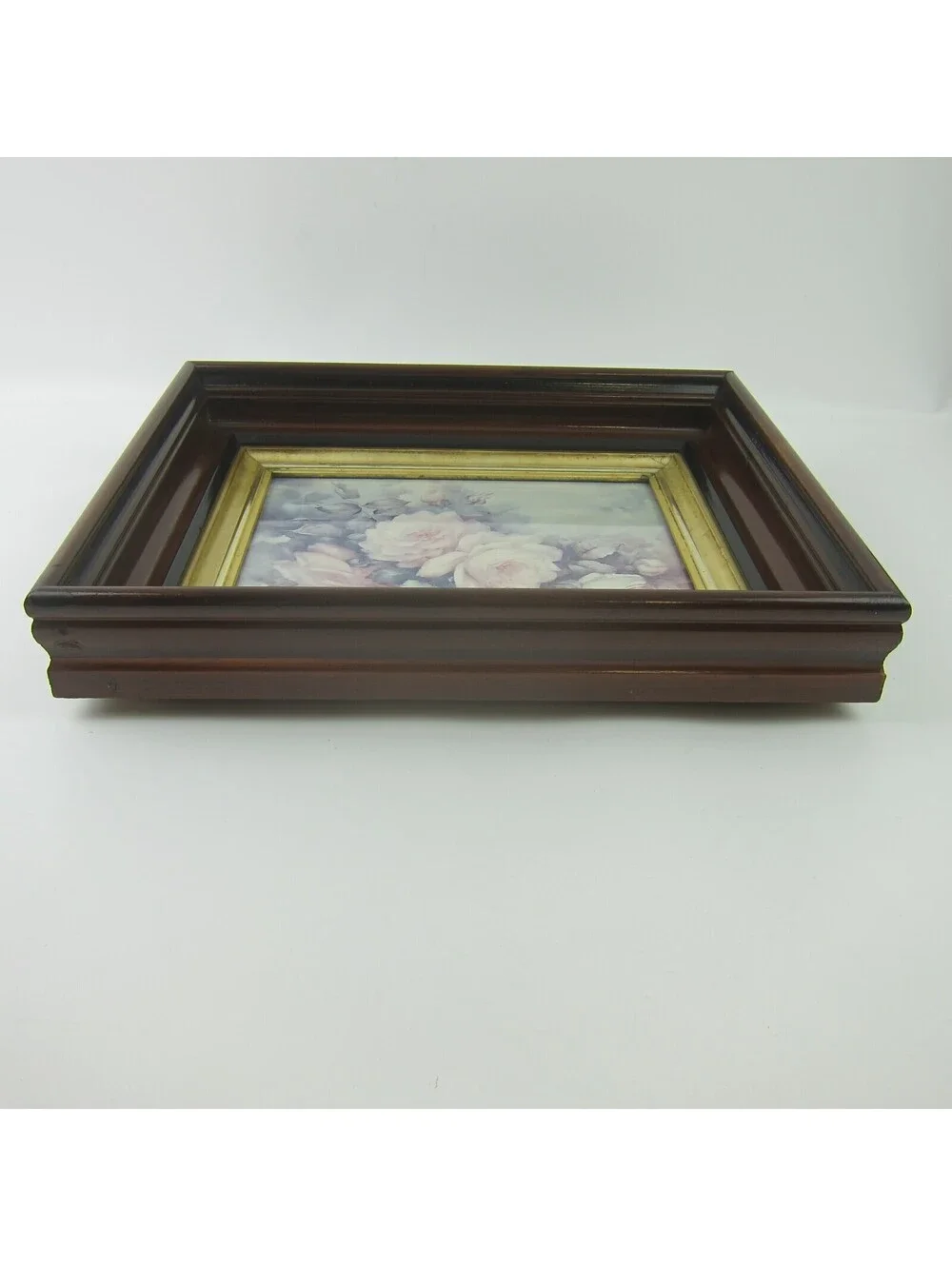 Antique Victorian Deep Picture Frame Wood Gold Gilt Vntg Sonie Ames Roses Print